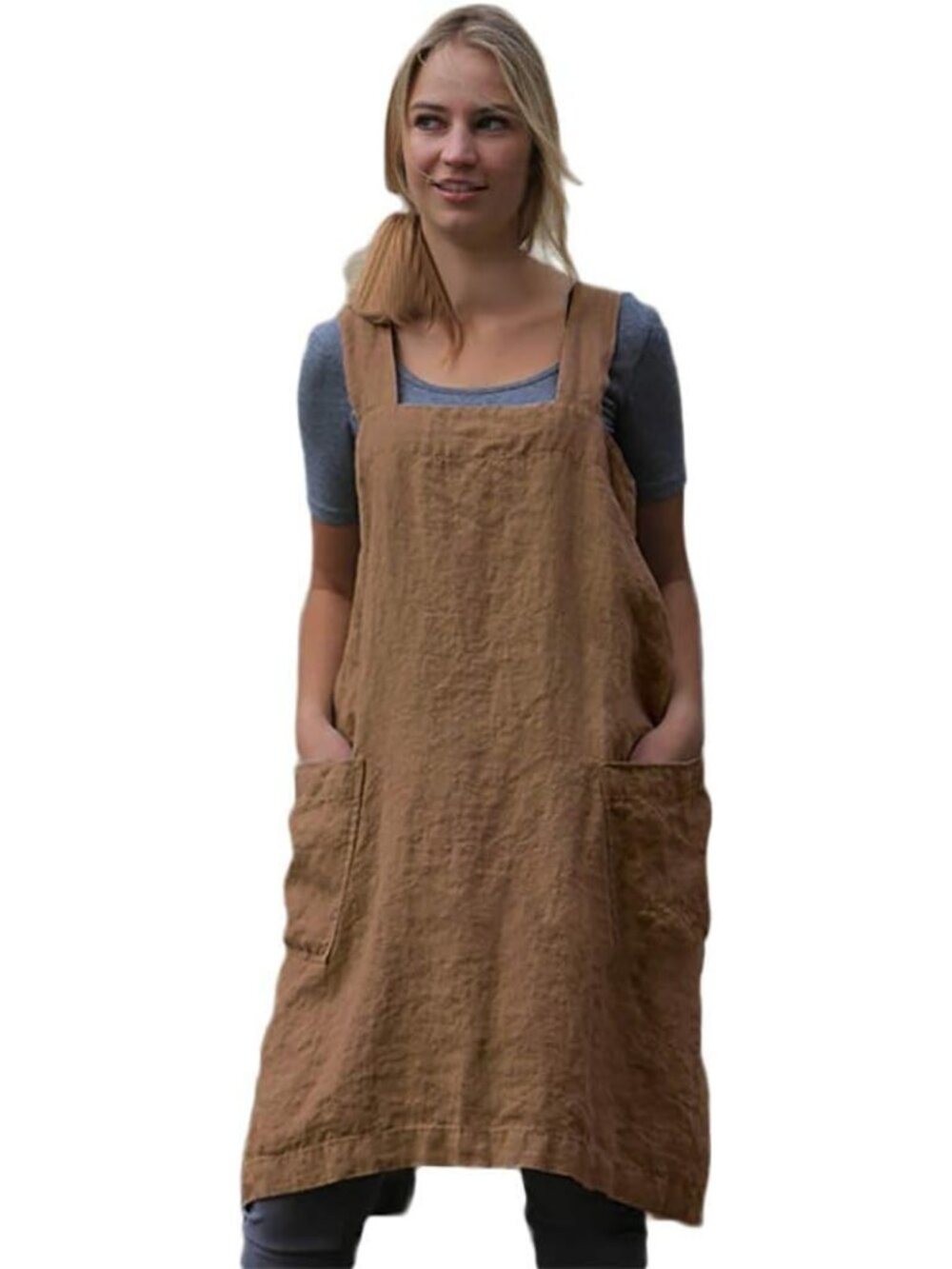 Women's Pinafore Square Apron Baking Cooking Gardening Works Cross Back Cotton/L